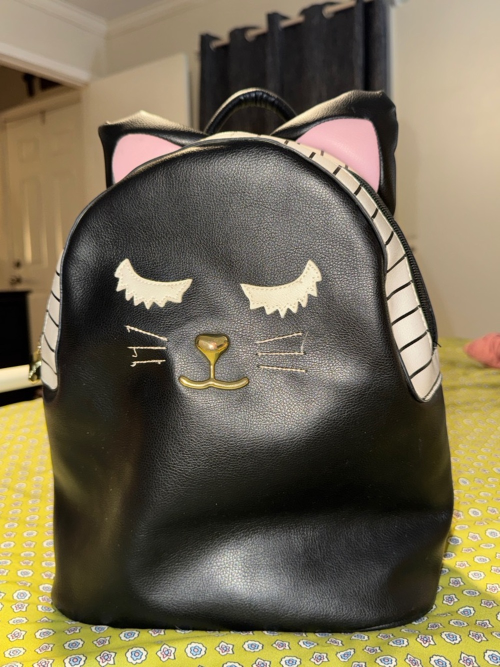 Betsey Johnson Black Cat Backpack with Pink Ear Accents